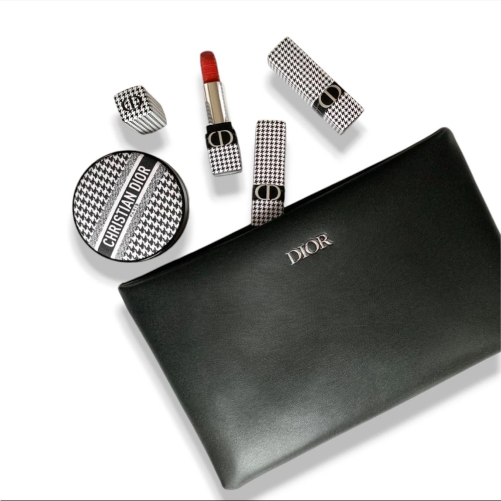 DIOR Black faux leather bag purse clutch pattern cannage silver LOGO